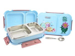 Classic Steels Bento Duo Lunch Box for Kids (750ml) -  Green Lady | 2 Compartments Stainless Steel Insulated Tiffin Box with Spoon | Leak-Proof Silicone Seal | School Lunch Box