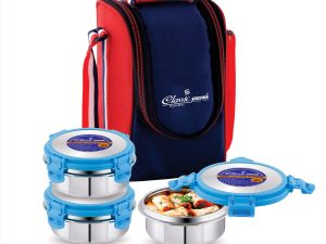Lock it 3 lunch boxClassic Steels Lock It Stainless Steel Lunch Box Detachable Four Side Locking for Easy Opening 3 Containers Lunch Box 250ML